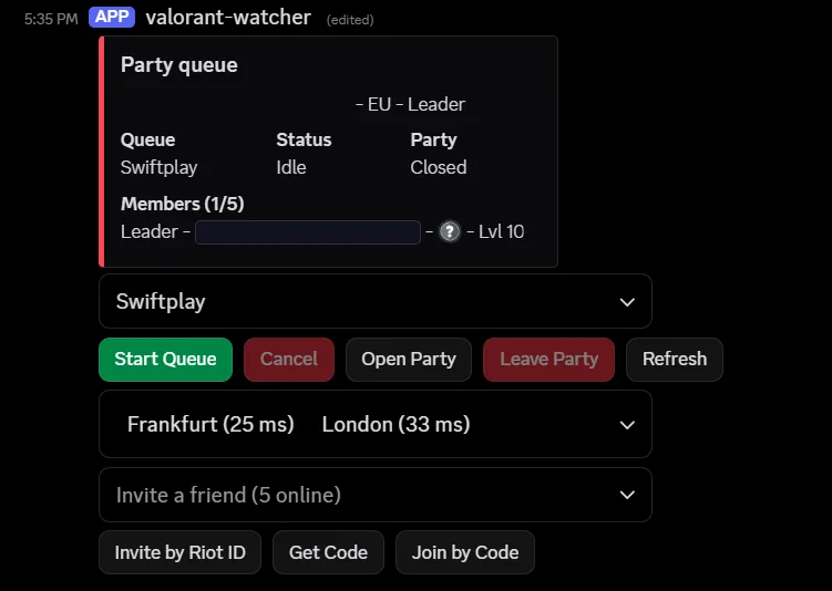 Discord bot with party queue controls